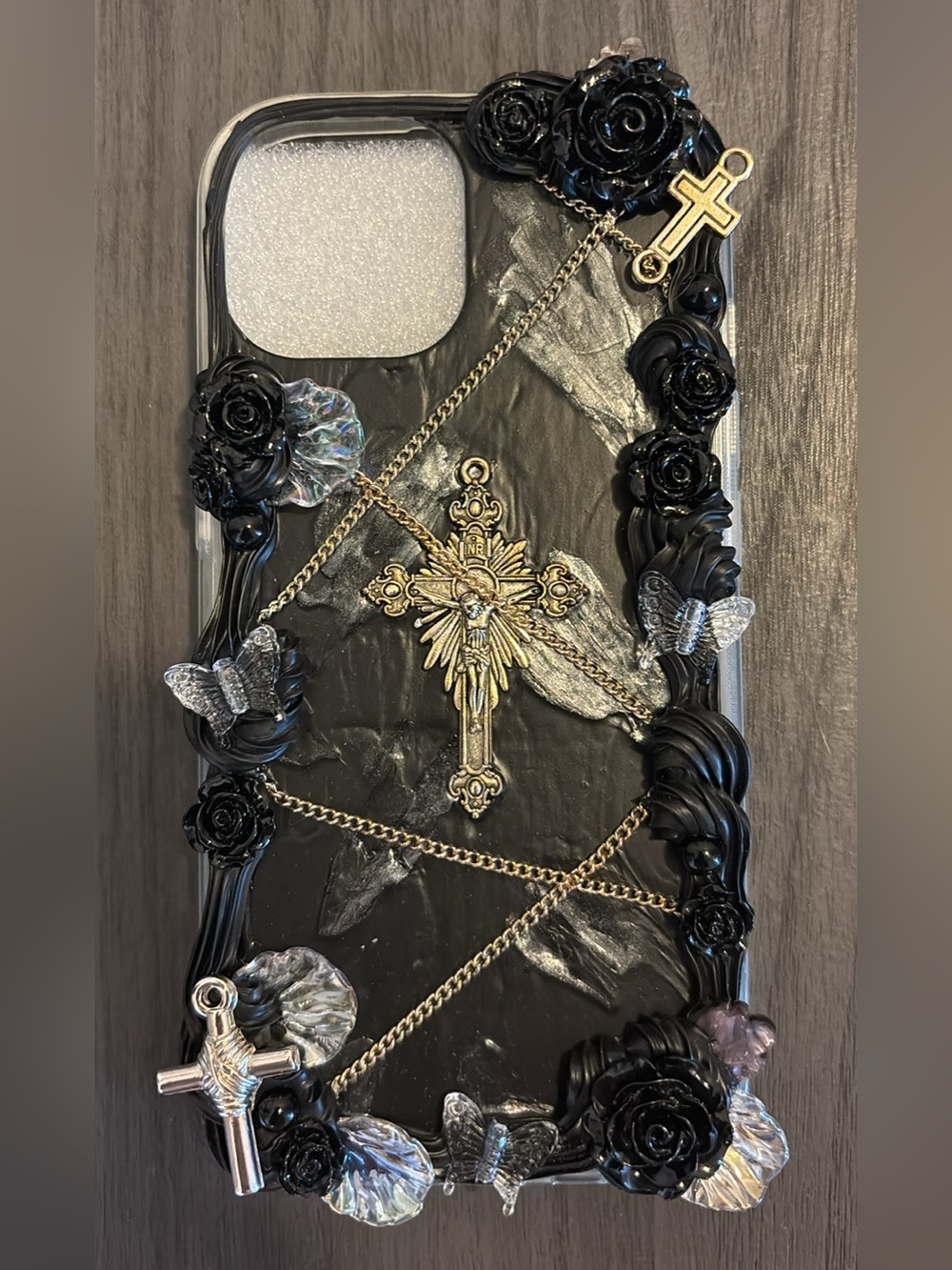 Handmade Black Gothic 3D Rosette Cross iPhone Case
